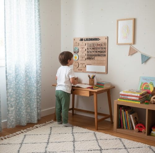 Calendario educativo de madera para niños con fichas de estaciones y emociones – fabricado en Uruguay